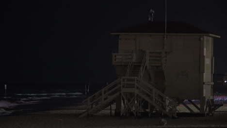 Torre-De-Salvavidas-Con-Luz-Parpadeante-En-La-Playa-Por-La-Noche