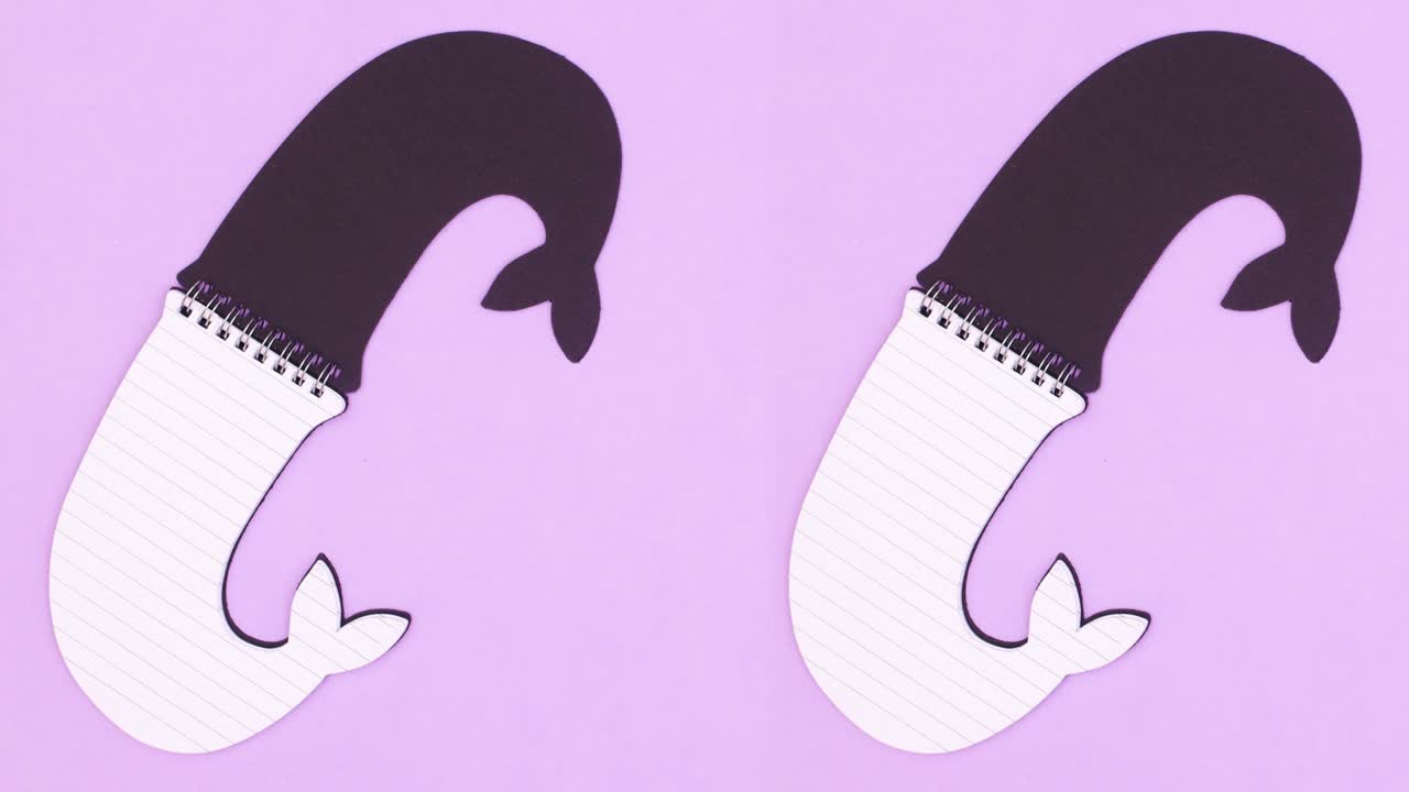 두 개의 해녀 반이는 노트북이 나타나고 보라색 테마로 열립니다. 움직임을 멈추십시오.