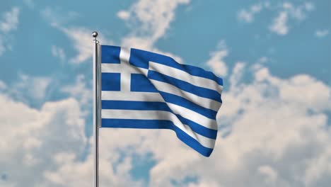 Greece-flag-waving-in-the-blue-sky-realistic-4k-Video