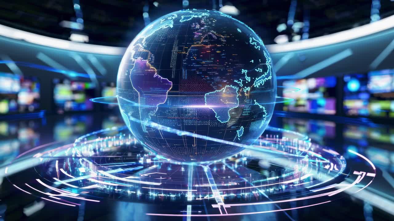 Futuristic video concept of a digital globe with data overlays