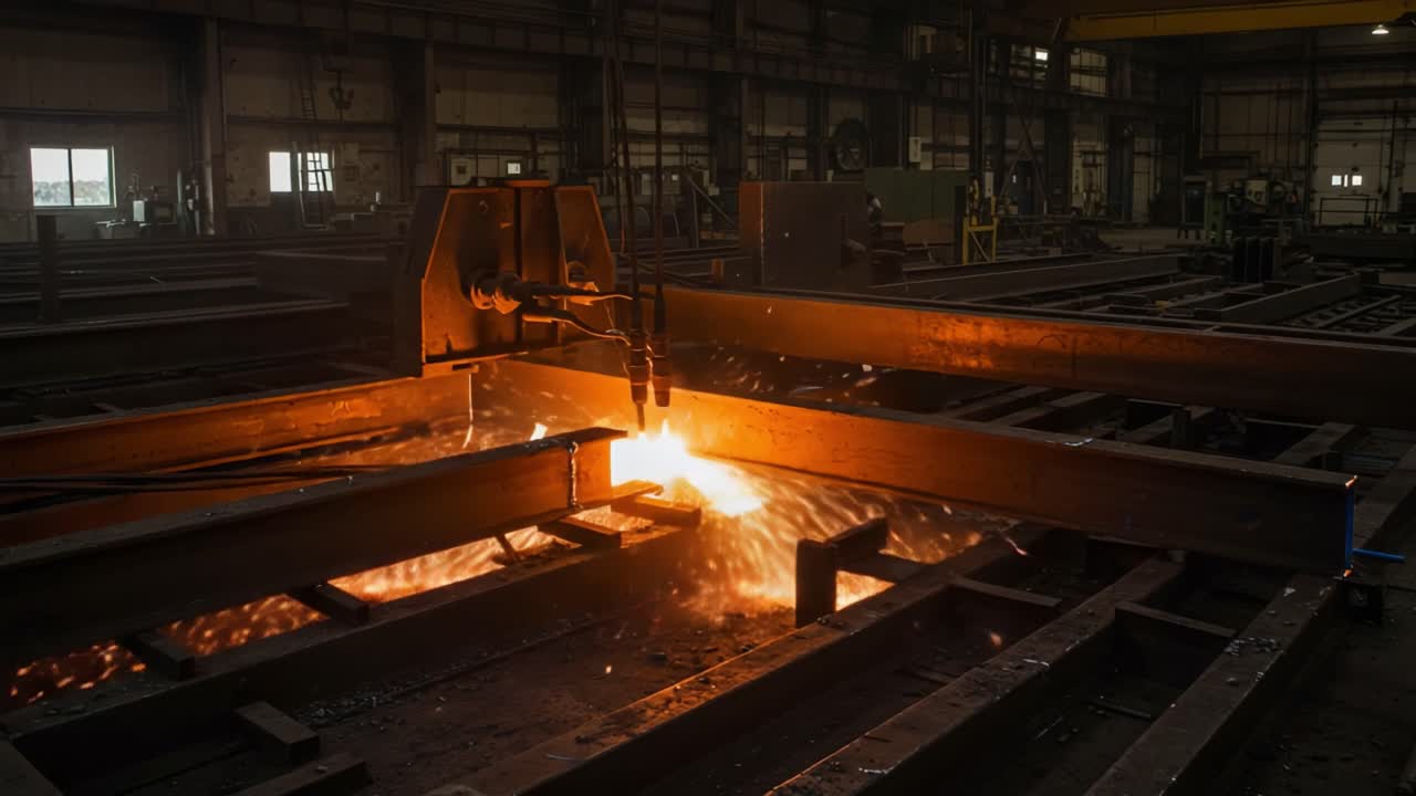 Industrial Metal Cutting Process: Capturing the Intense Sparks and Heat in an Engaging Manufacturing Environment