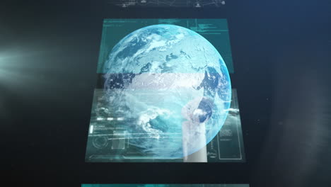 animation of data processing on screens over planet earth