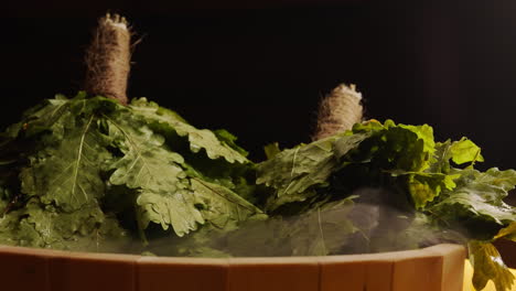 oak branches in a sauna