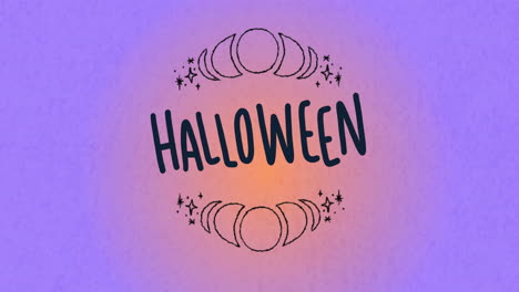 halloween text animation with pumpkins and stars on purple and orange background