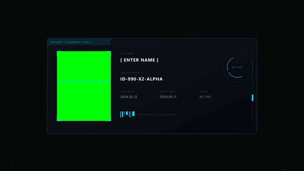 Futuristic Digital Security Clearance Interface with Green Placeholder