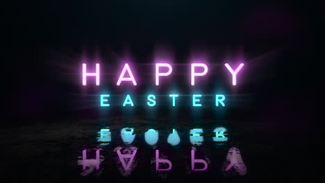 happy easter with purple neon light in 80s style