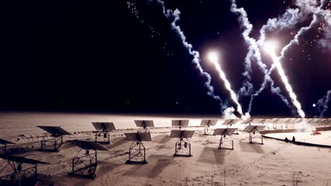 christmas firework display. aerial view beautiful fireworks show in the night sky.