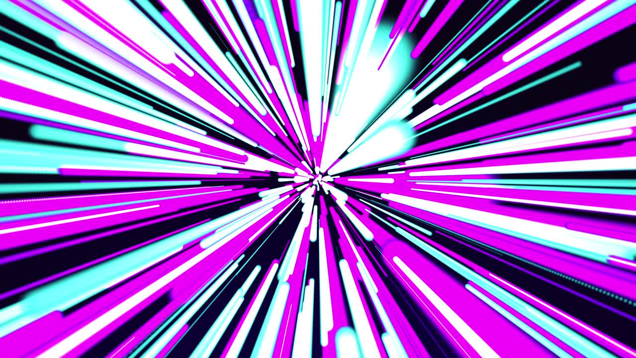 Bagliore neon astratto, animazione psichedelica di velocità della luce, scie di luce colorate, tunnel in loop continuo 4K