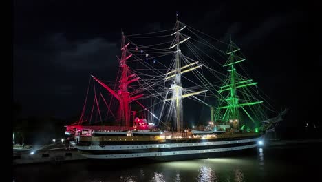 beautiful amerigo vespucci italian sailing school ship moored at night in dominican republic at punta torrencilla