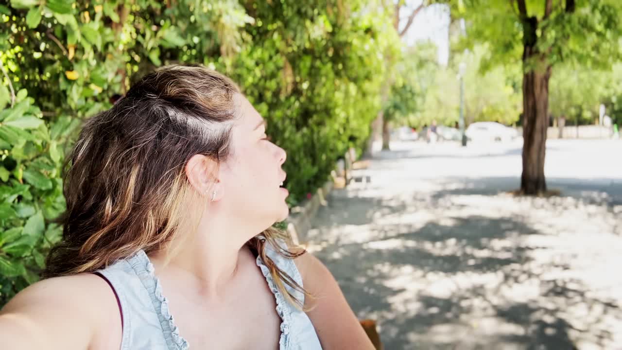 Joyful Tourist Woman Capturing Athens National Garden Scenery