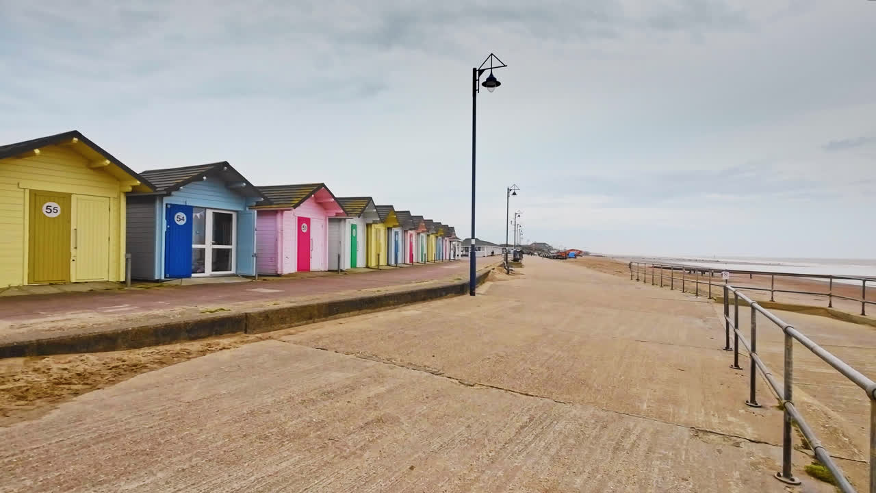 Aerial drone captures vibrant beach huts along Lincolnshire coast's seafront