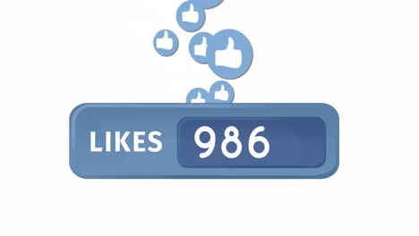 Animation-of-likes-text-and-changing-numbers-with-thumbs-up-icons-over-white-background
