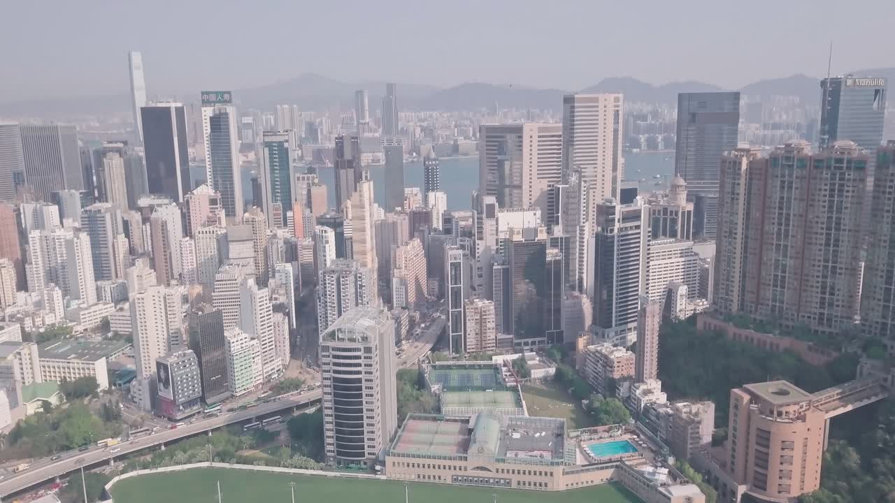 Hong Kong Jockey Club Racecourse in Happy Valley. Aerial drone view