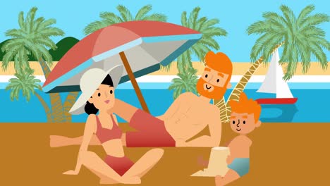 Composition-of-family-at-beach-on-blue-background