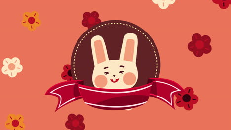 chinese rabbit with flowers animation