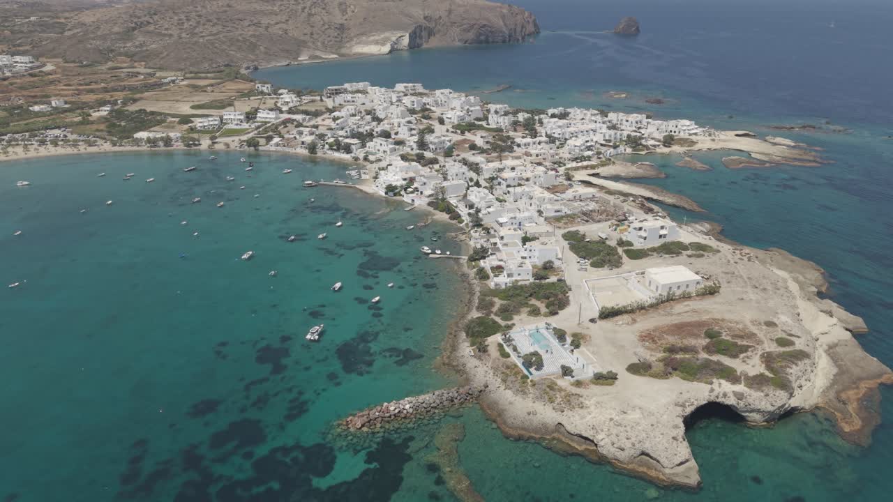 Wide video of Pollonia village in Milos, Greece D-Log M profile. professional stock footage