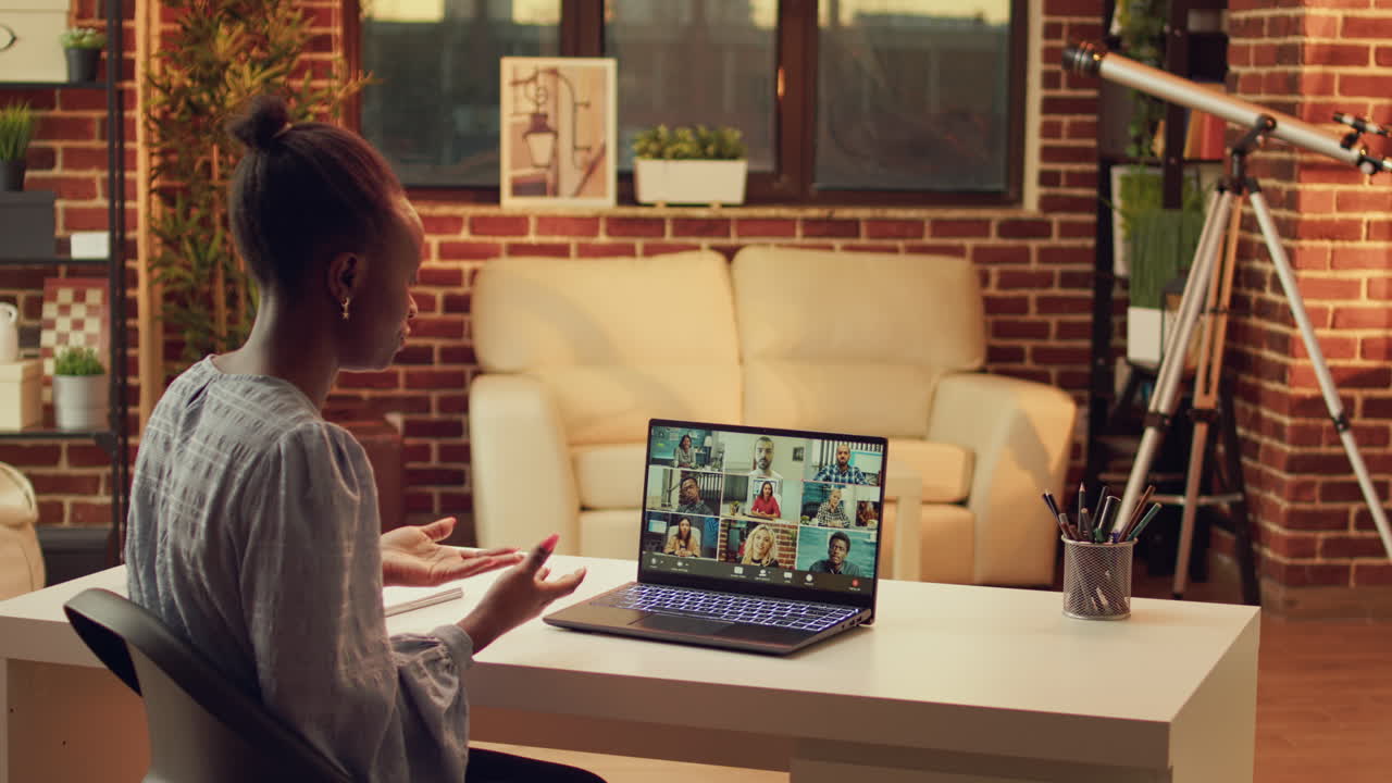 Teleworker attending important meeting