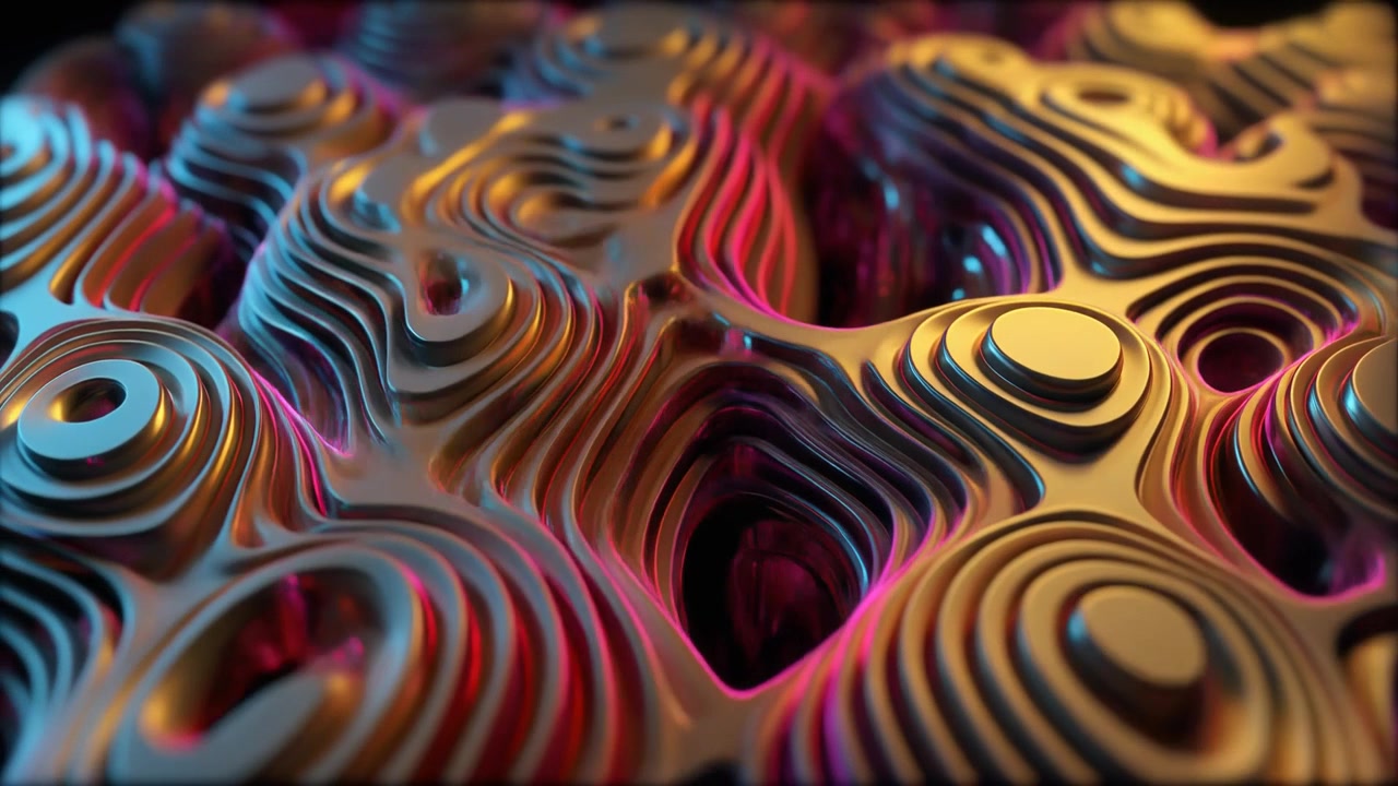 Abstract 3D Motion Background with Glowing Liquid Metal Waves