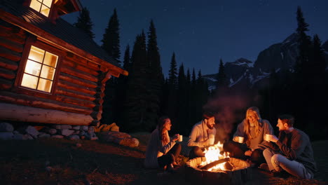 friends enjoying a campfire under the stars