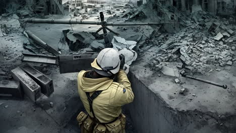 post-apocalyptic sniper in ruins