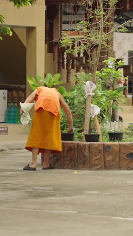 monk gardening at a temple