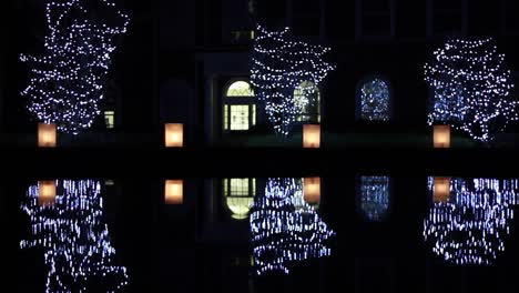 Iluminaciones-De-La-Noche-De-Navidad-Reflejadas-En-La-Fuente-De-La-Universidad-De-Elon