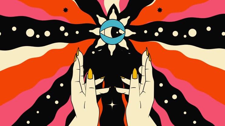 Motion Graphic of Hand drawn groovy psychedelic cover pack