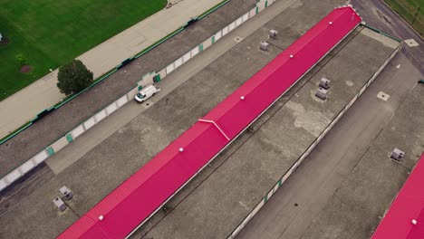 aerial view over rental storage units, designed for the purpose of storing personal belongings, goods, or items of various sizes, providing flexibility to accommodate a wide variety of items