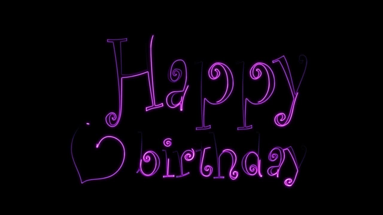 추상적인 원활한 생일 축하 4k 비디오 애니메이션 - 검은색 배경에 빛나는 네온 추상화 파란색과 색 생일 축하의 비디오 애니메이션.