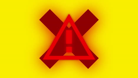 red warning sign and cross on yellow background with interference