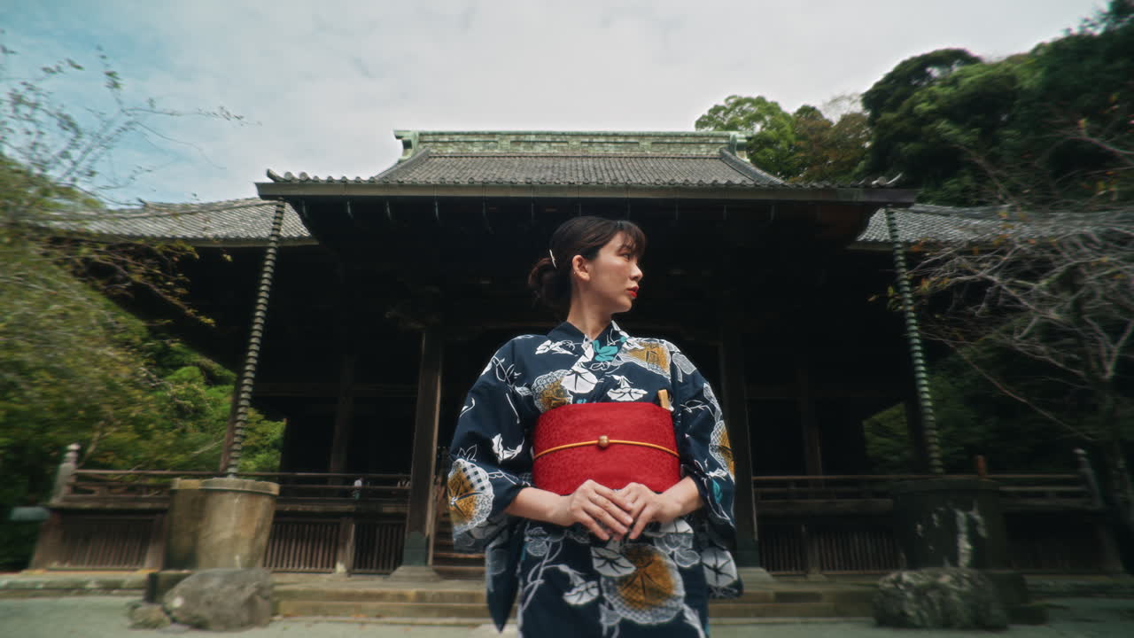 Woman in Kimono at a Japanese Temple