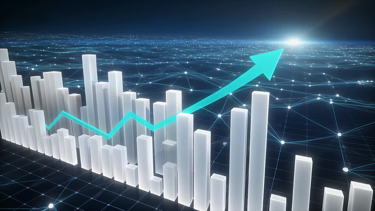 Digital Bar Chart Showing Business Growth and Upward Trend