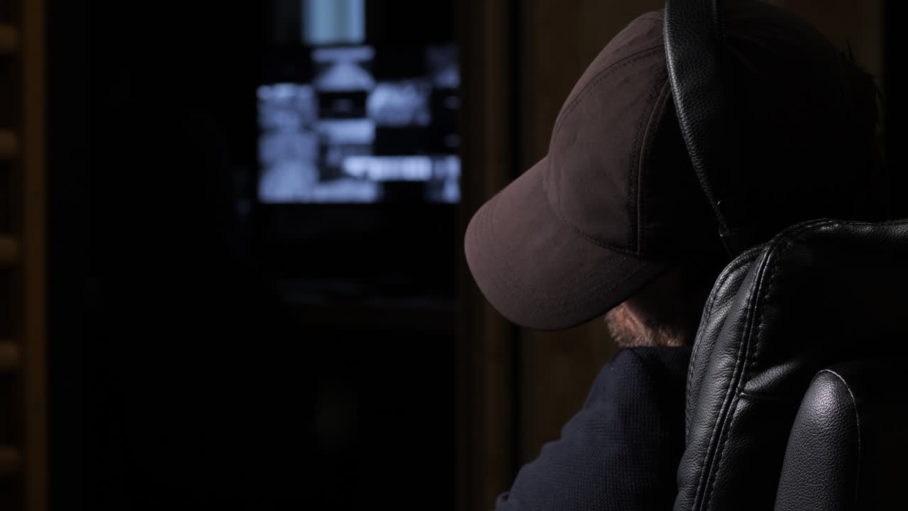 guardia durmiendo, monitores de vigilancia en un fondo borroso