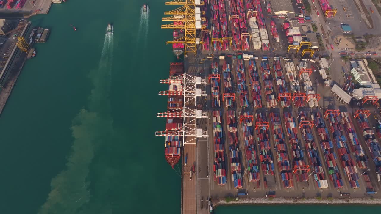 High-angle shot of shipping terminal with freight, Thailand