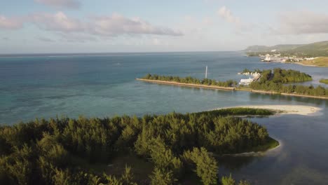 aerial view of fishing bay at saipan, northern mariana islands during a golden hour