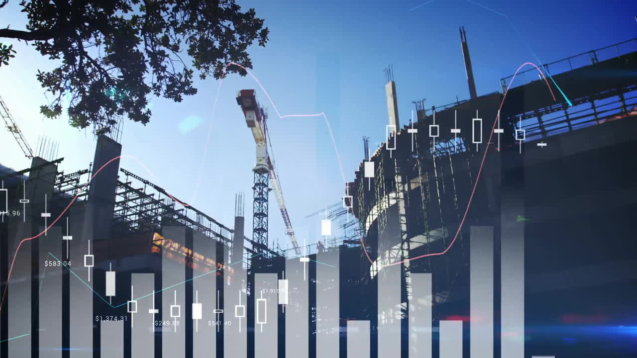 animación del procesamiento de datos financieros sobre la ciudad