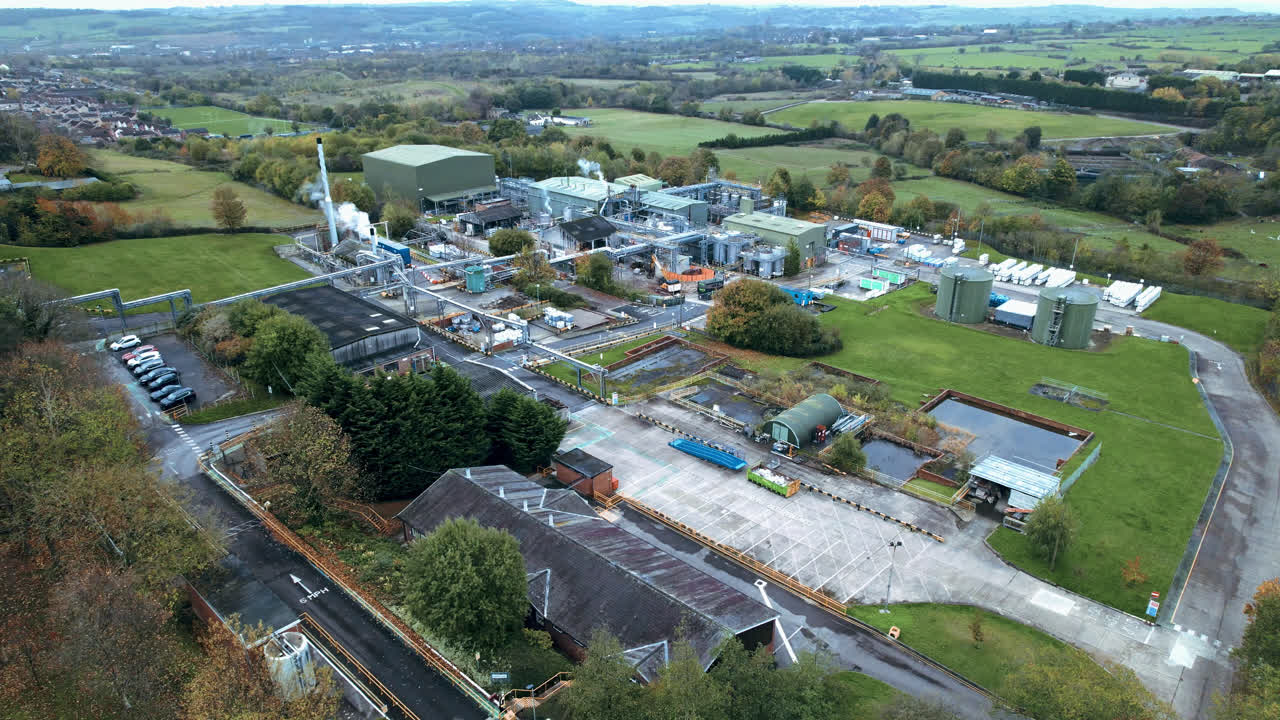 Aerial view large powerful chemical works