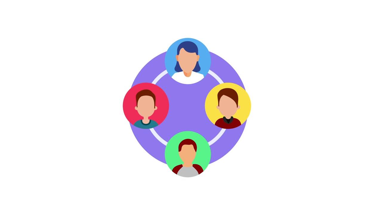 Animated Circle with People Avatars Representing a Network