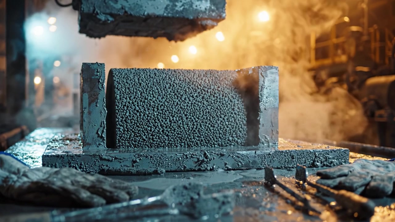 Industrial Process of Mold Casting: A Close-Up Look at Tools and Materials in a Factory Environment with Heat and Steam During Manufacturing