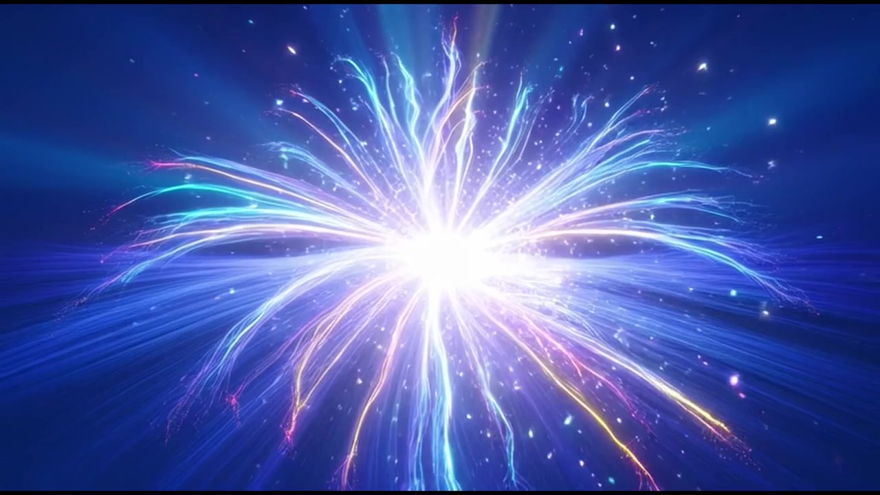 Abstract Motion Background with Glowing Blue Light Trails and Particle Bursts