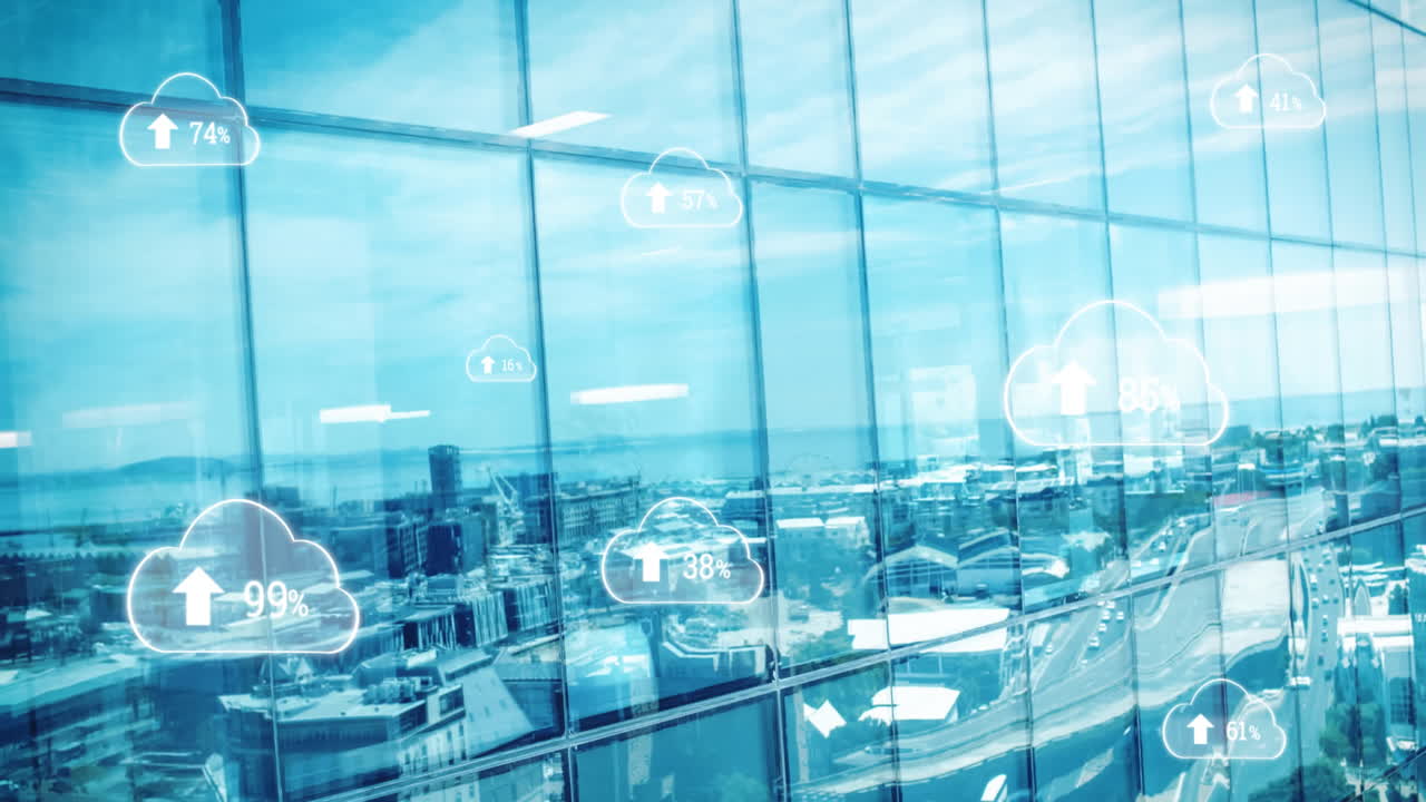 디지털 클라우드의 애니메이션은 도시 풍경에서 증가하는 비율을 나타 ⁇ 니다.