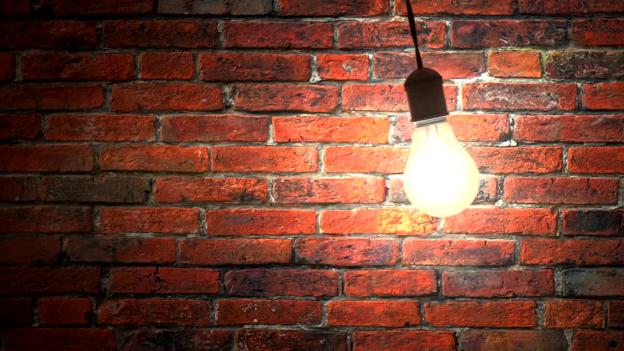 어두운 벽돌 벽실에서 흔들리는 불빛 램프, 끊임없는 루프