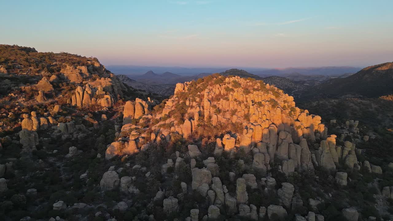 Rock formations at sunset in Valle de los Monjes, Creel, Chihuahua, Mexico
