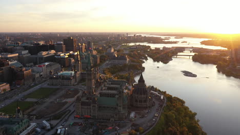 parliament hill ottawa canada aerial golden hour