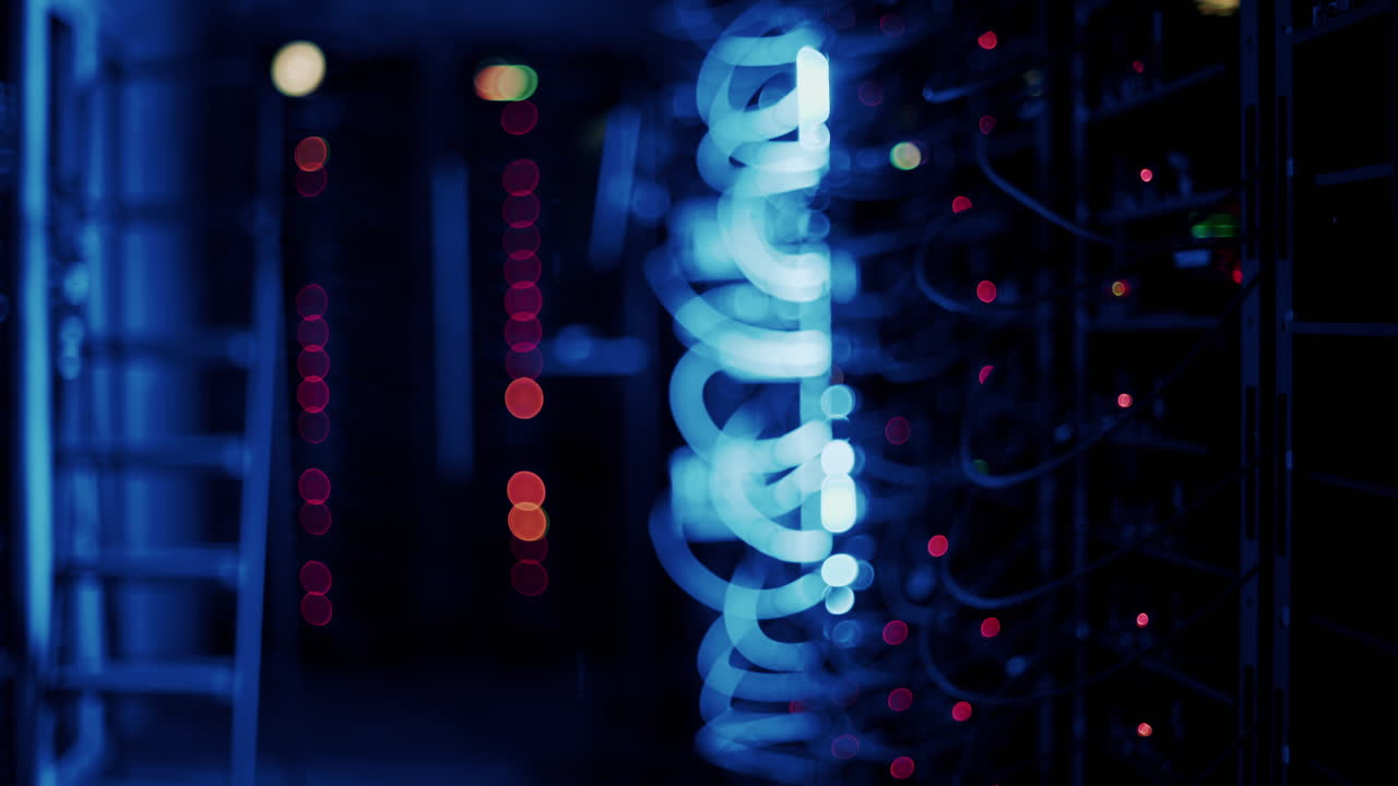 Alert signal with flashing red lights in a server room