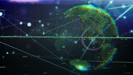 animation of network of connections and data processing over globe