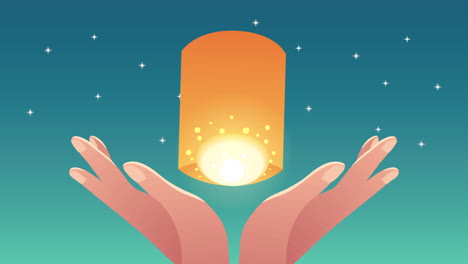 la animación del festival loy krathong con la lámpara