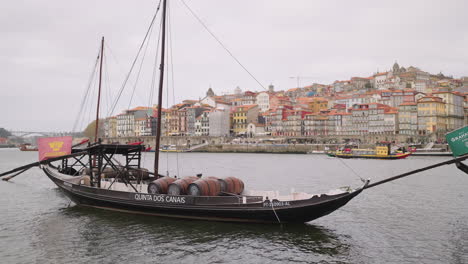 traditional portuguese wine boat on the douro river