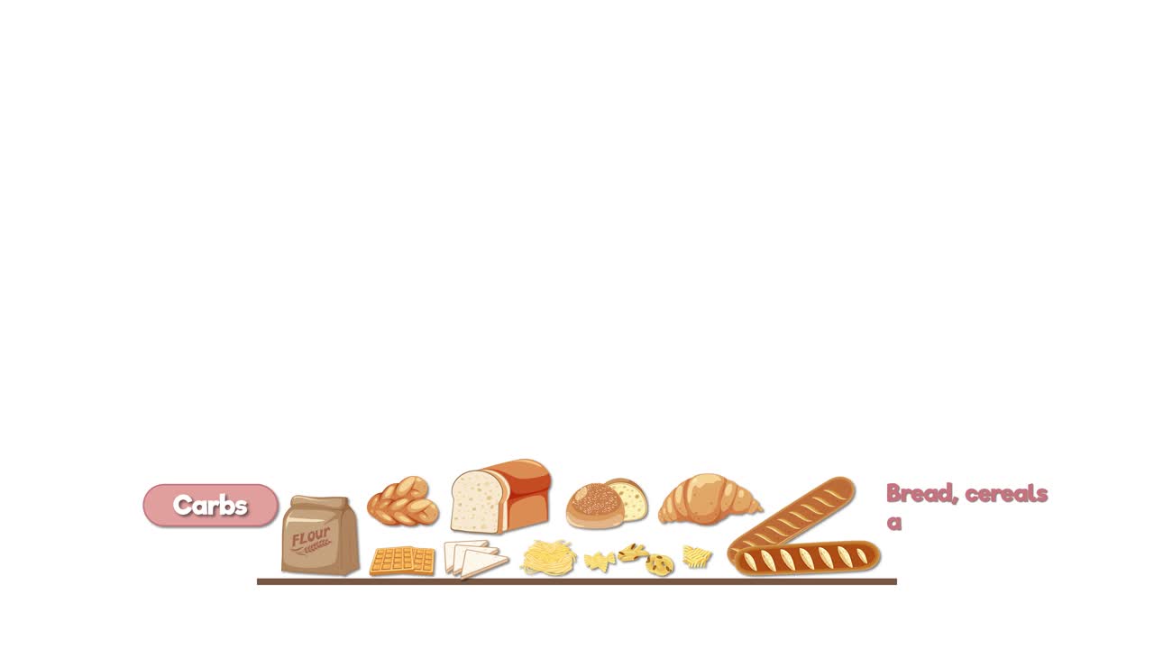 음식 피라미드 의 건설 을 묘사 하는 애니메이션