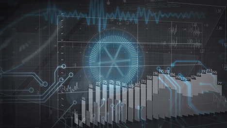 Animation-of-financial-data-processing-over-circuit-board